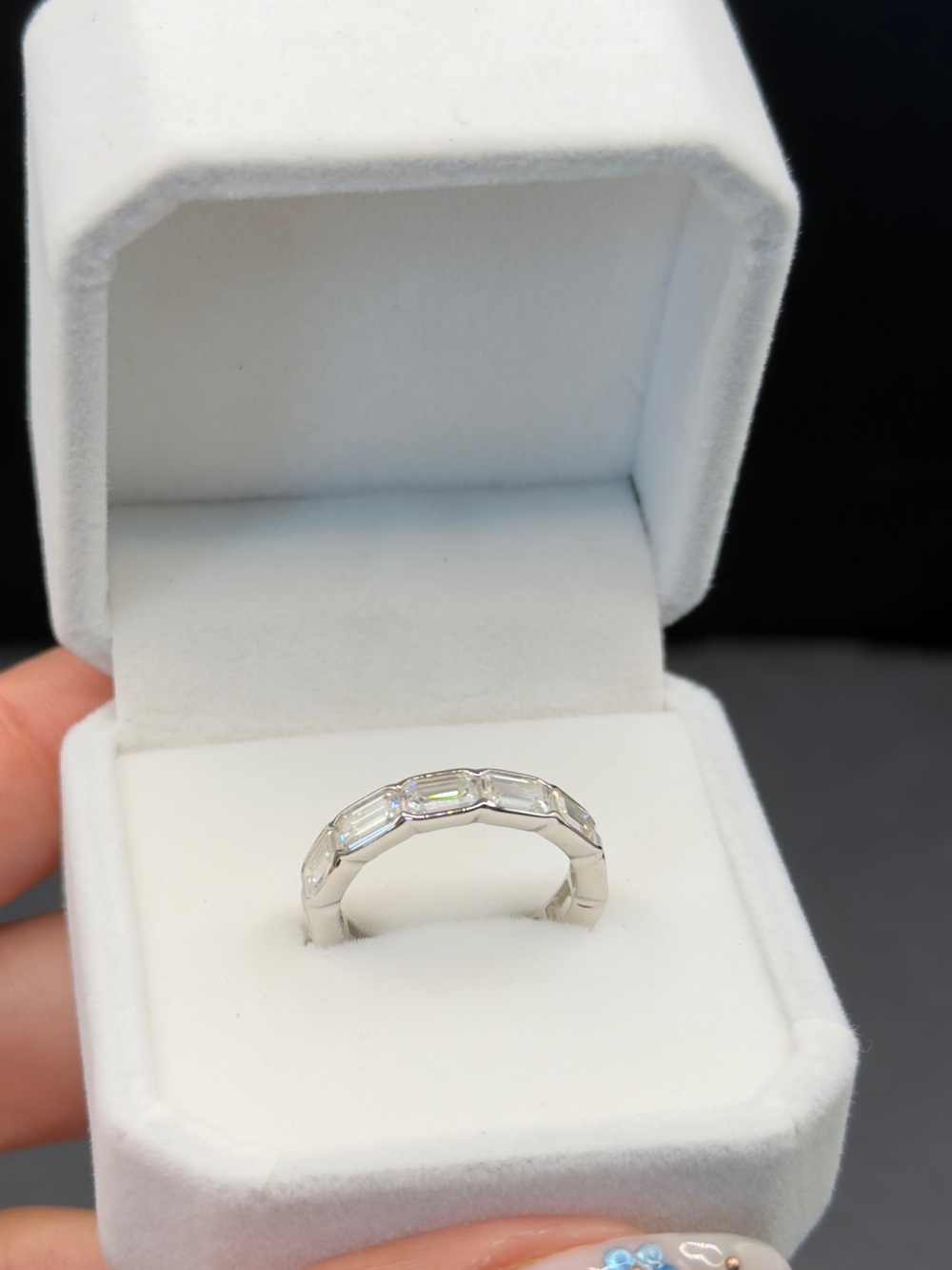 4.8cttw Moissanite east west emerald cut eternity band